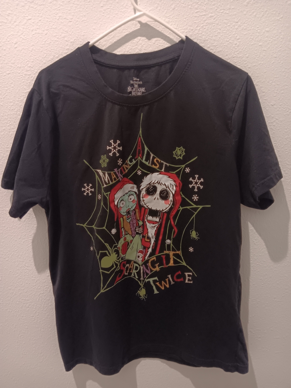 Disney Black Short Sleeve Tee with Red & Green Nightmare Graphic